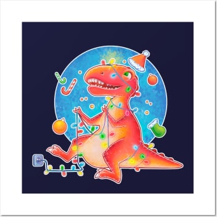 New year and christmas dinosaur Posters and Art